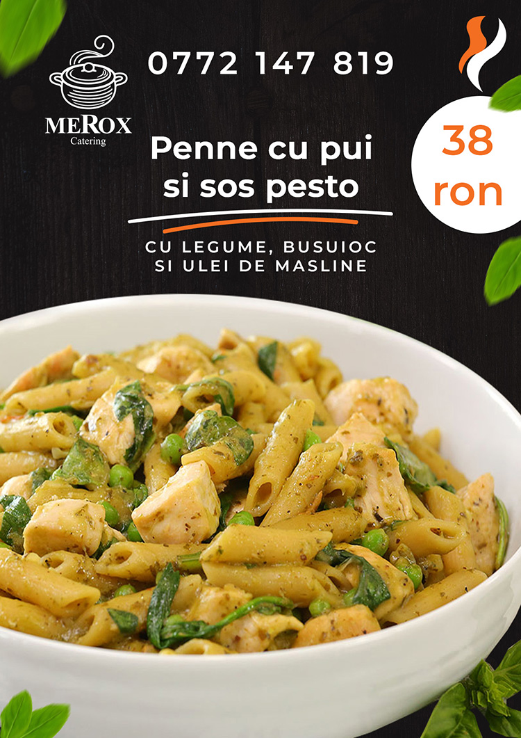 Penne cu pui și sos Pesto